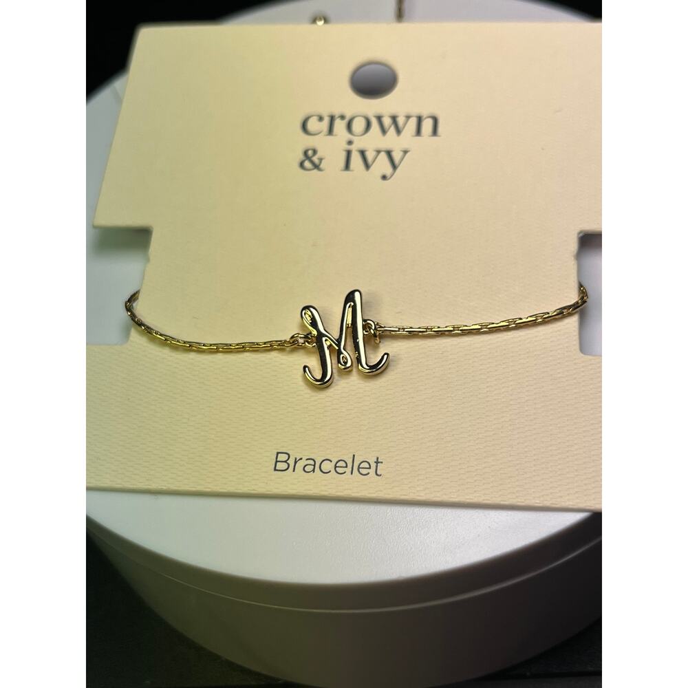Crown & Ivy “M” Bracelet - Gold Tone Adjustable Slider Monogram